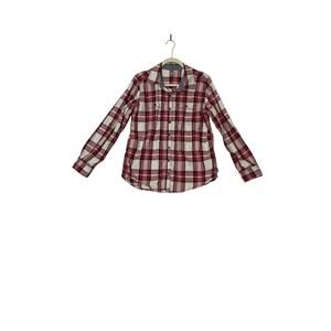 Carhartt size M button up shirt plaid pockets rolled tab sleeves /cream